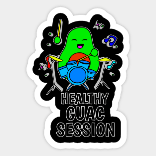 Healthy Quac Session - Funny Avocado Cute Clipart Veggies - Musical Beats Drummer Sticker